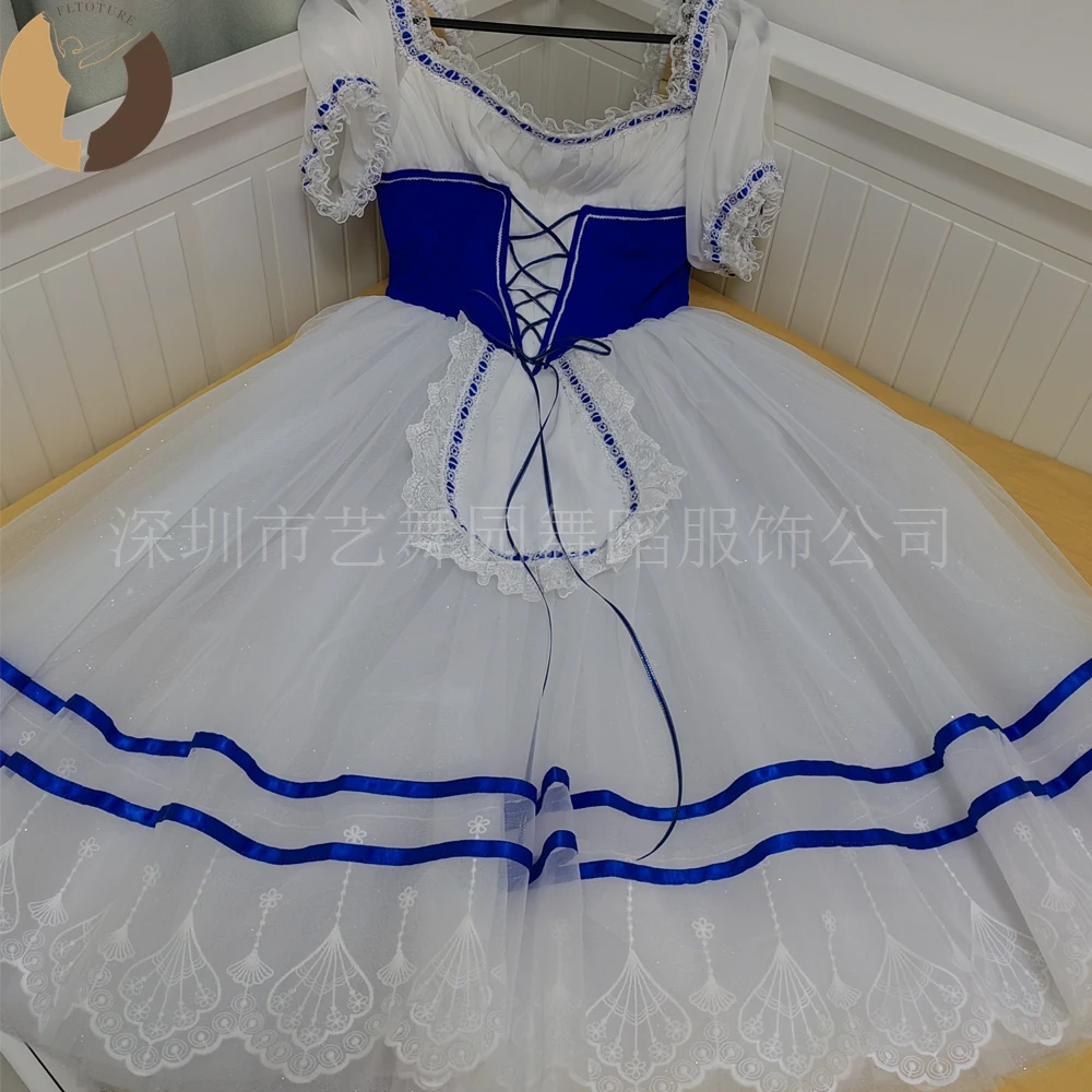 FLTOTURE High Quality YN2052 Custom Made Blue Adult Female Ballet Variation Giselle Peasant Pas de Deux Long Dresses Skirts