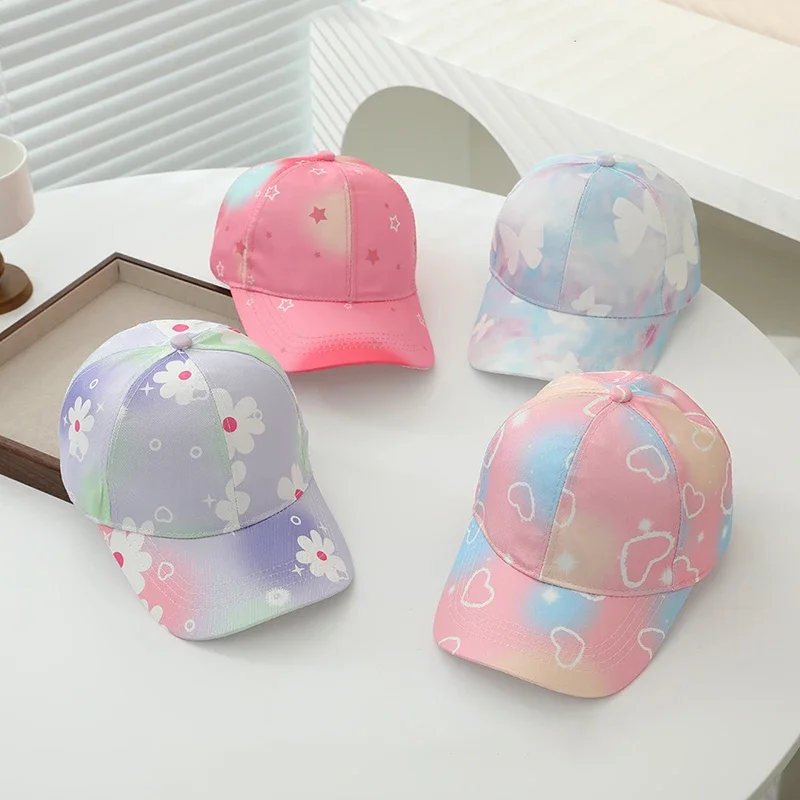 

Colorful Flower Heart Print Baby Baseball Cap Fashion Children Girls Duckbill Hat Summer Kids Outdoor Sun Protection Hats