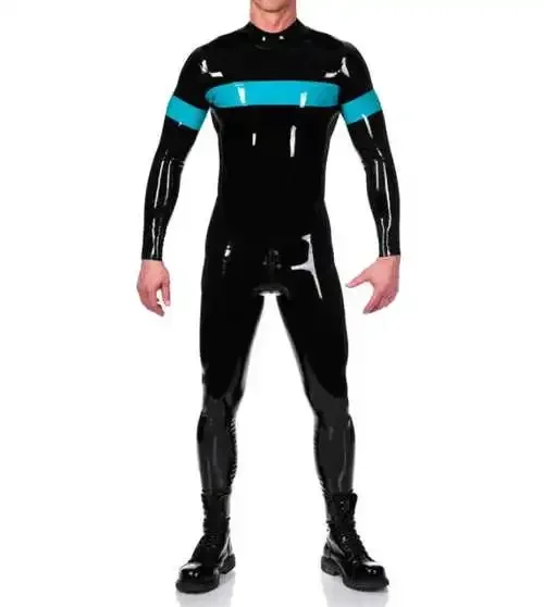 100% Latex Rubber Schwarz Catsuit Zentai Bodysuit Zip 0.4mm uniform XS-XXL