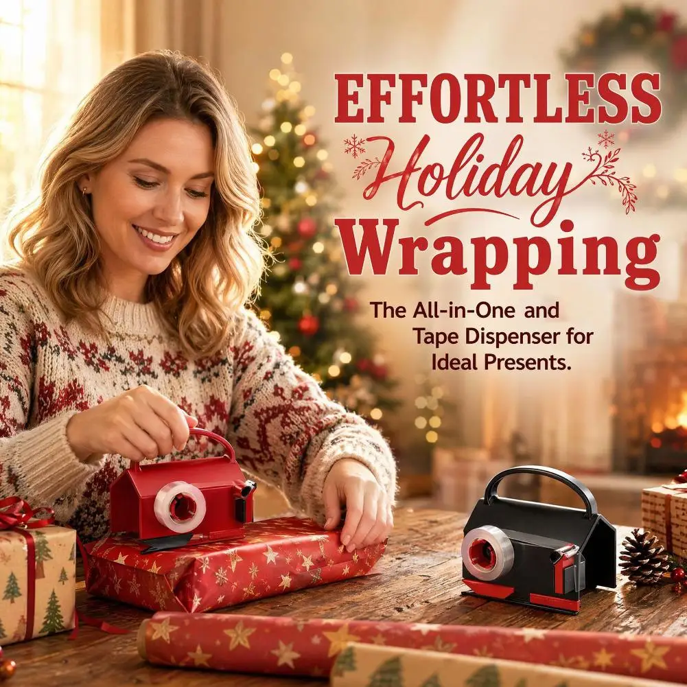 Wrapping Paper Cutter Tape Dispenser Dual Use Wrap Cutter Tool Paper Roll Holder Tube Sliding Easy Cut Straight Sliding Tool