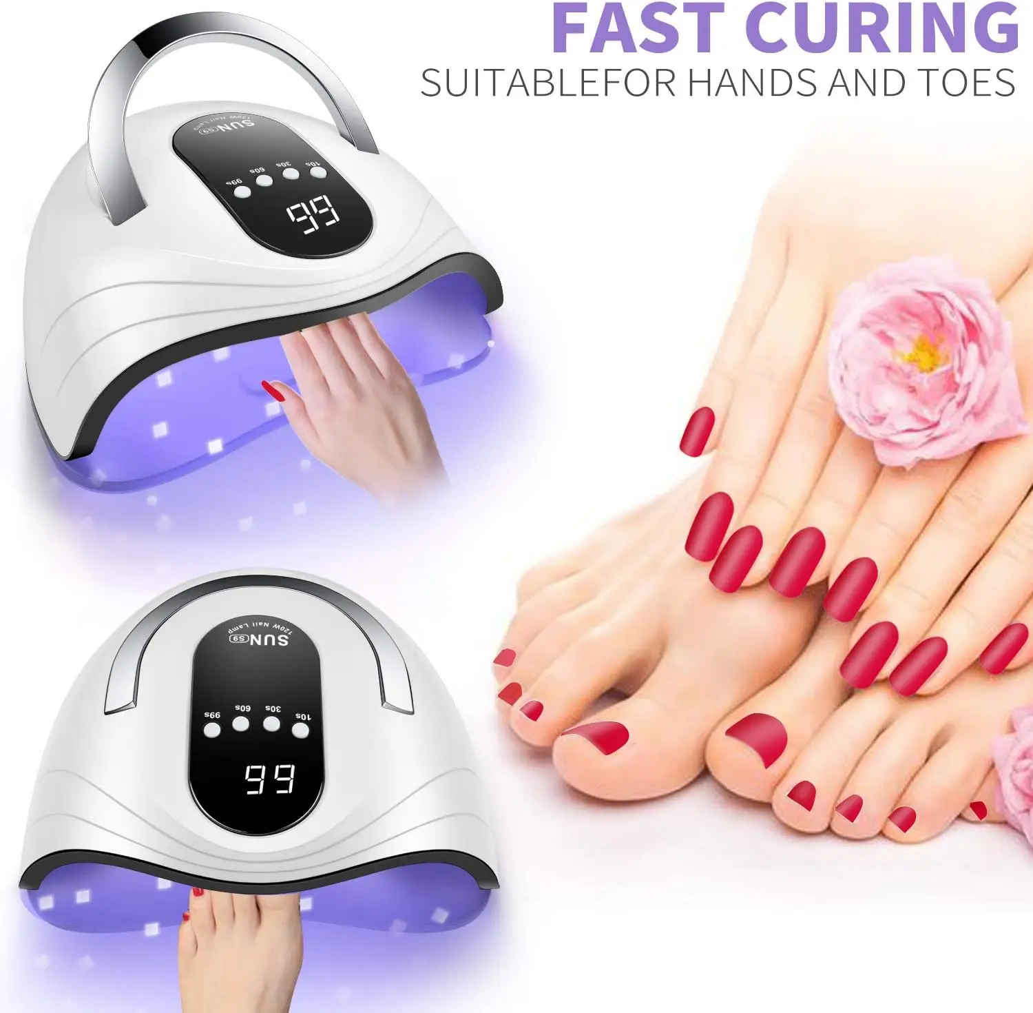 UV Gel Nail Lamp 120W LED Nail Light Fast Dryer for Gel Polish Curing with 4 Timers Portable Handle Large Space Automatic Sensor