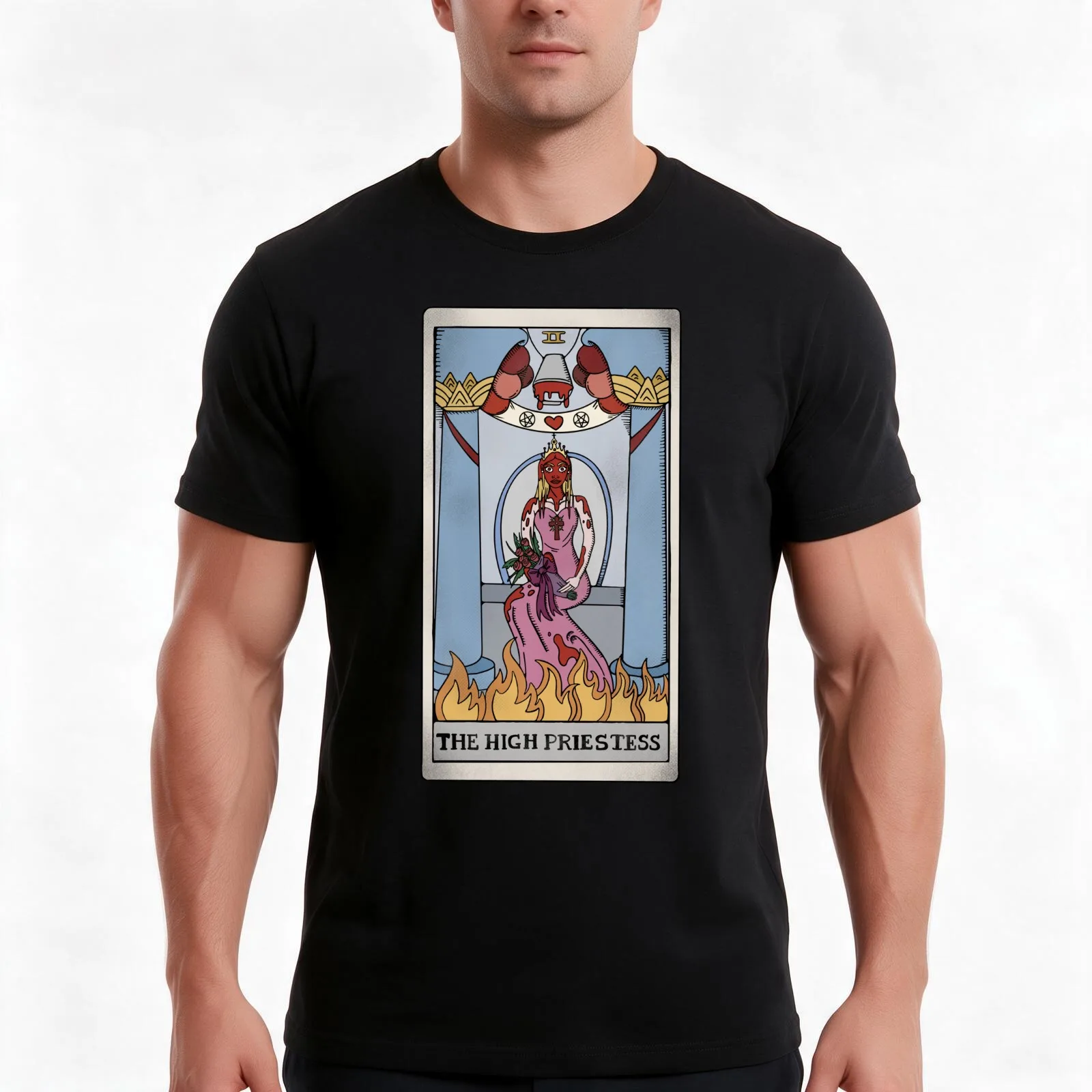 The High Priestess T-Shirt, Summer Casual Cotton Tee, Oversized Streetwear Tops, Vintage Graphic Print, Loose Fit Short Sleeve