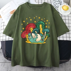 Cottagecore Aesthetic Mushroom Frog Goblincore Clothing Street Cotton Sportswears Summer Fashion T-Shirts Oversize Mens T Shirts