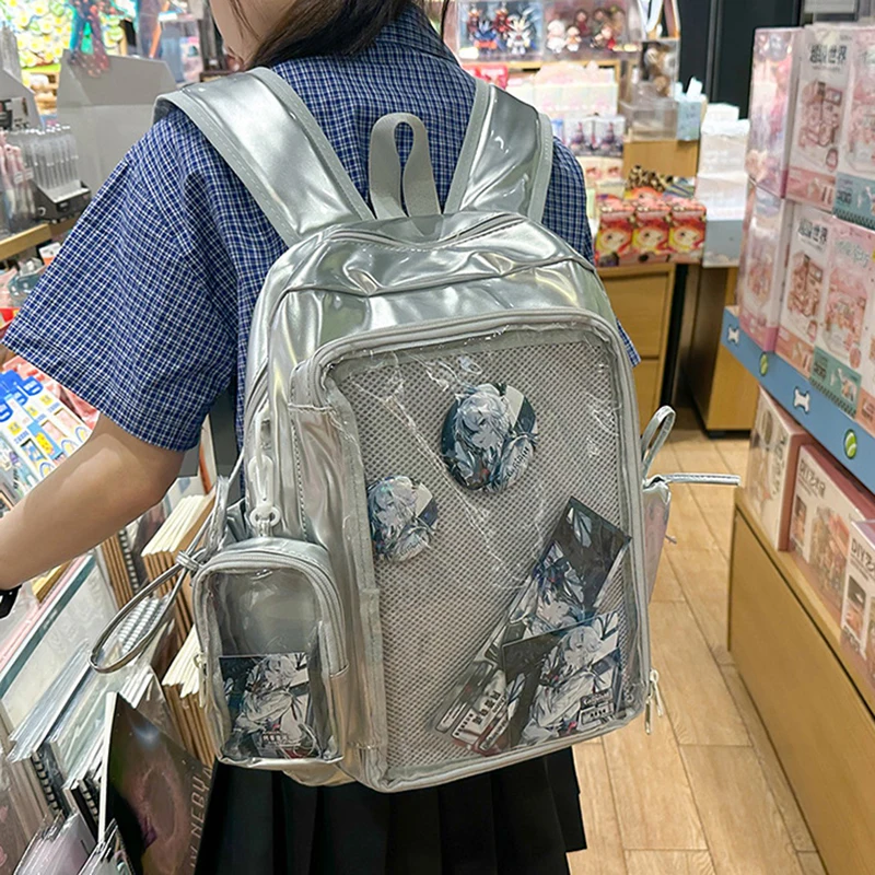 HAEX Y2K Aesthetic Women Backpacks 2025 Large Capacity PU Students DIY Anime Badge Ita Bags Individuality Mochilas Para Mujer
