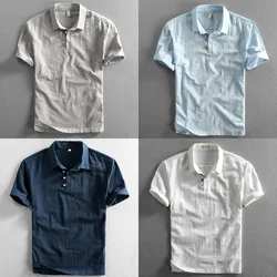 Summer Traditional Chinese Style Flax Hemp Male Tops Short Sleeve Linen Shirt For Men Plus Size 5XL White Grey Navy Blue