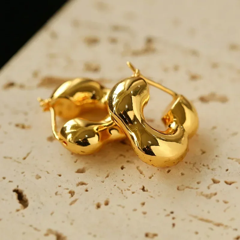 

Vintage Brass Flower Solid Hoop Earrings Women Simple Jewelry Punk Party T Show Gown Runway Korean Fashion Japan Israel INS