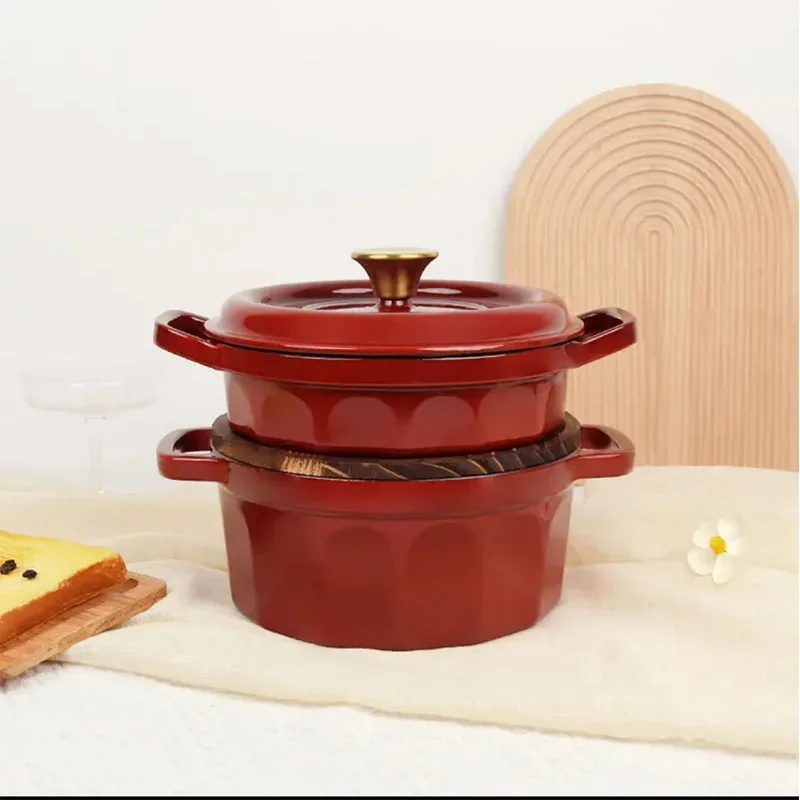 Premium Cast Iron Nonstick 2 Piece Cookware Set With Deep Soup Pot and Shallow Frying Pan for Healthy Family Cooking