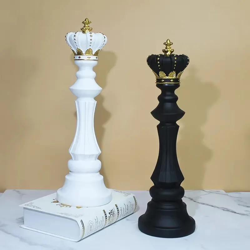 1pc Chess Statue Black&White Tall Resin Large Game Figure  Sculpture  Home Office Study Decoration Piece Ornament