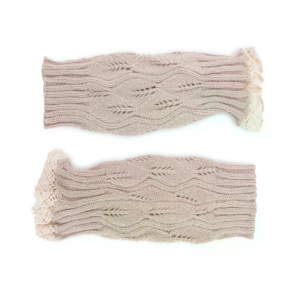 Chaussettes d'hiver au crochet avec bordure en dentelle pour femme, jambières, poignets de bottes