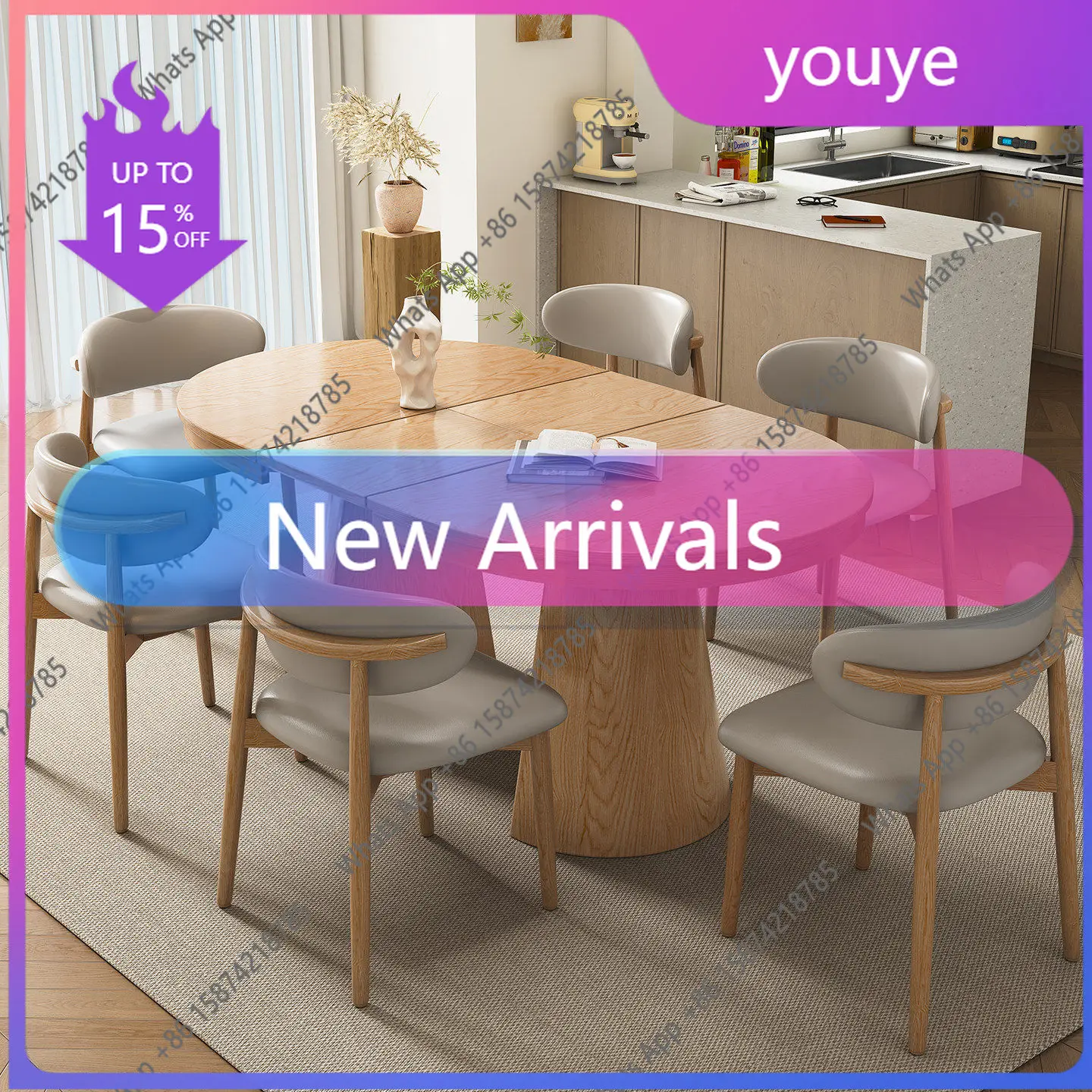 N64 Solid wood new retractable dining table 2026 new oval household small apartment American style foldable deformation dining t