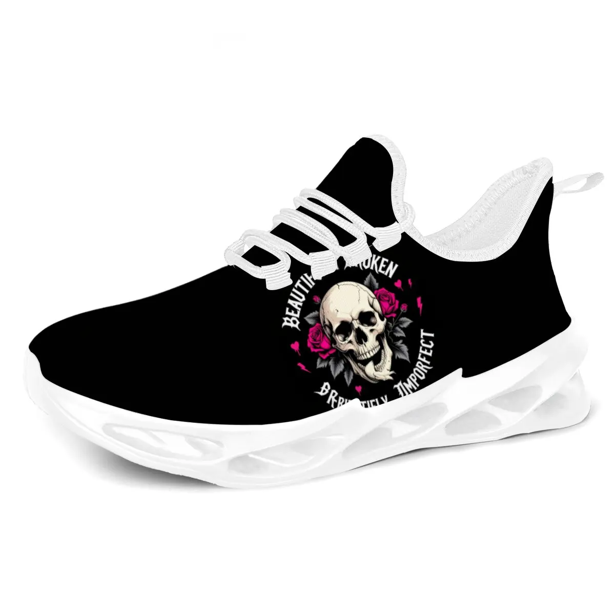 أحذية نسائية على شكل جمجمة مع ورود مكسورة بشكل جميل وغير مثالية وخفيفة الوزن للرجال للجري والمشي حذاء رياضي كاجوال #1