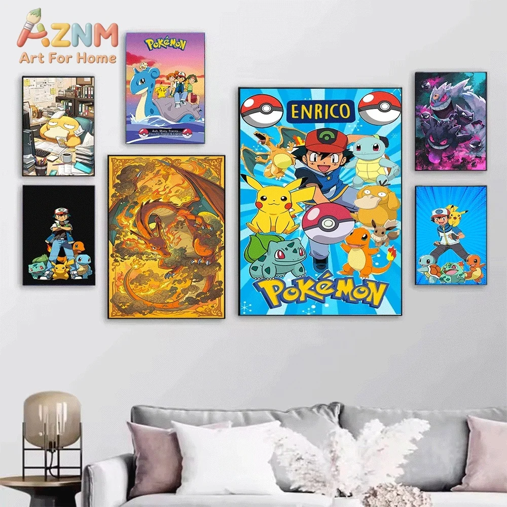 AZNM Lugia Legendary Flying‑Sea Monster Storm Ocean Scene Canvas Wall Print, Pokemon Anime Art Poster, Unframed Canvas Paintin