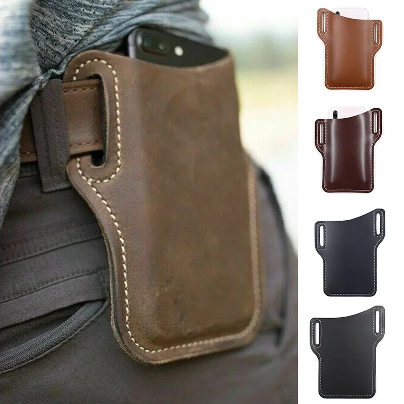 

1PCS Retro Crazy Horse Leather Phone Waist Bag Men Leather Vintage Pack Waist Bag Travel Hiking Cell Mobile Phone Case Holster