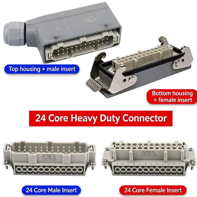 Heavy duty connector aviation plug HE-6 pin 10/16/24/32/48 core rectangular waterproof industrial plug socket inner core