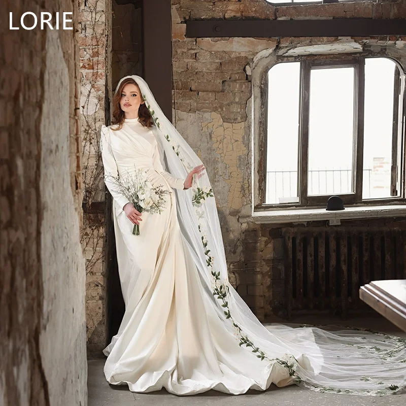 

LORIE Mermaid Elegant Satin Without a veil Wedding Dress Long Sleeves Saudi Arabia Bridal Gowns vestidos de novia Customized2025