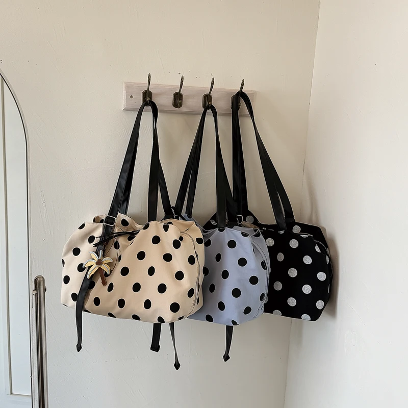 Multi-layer Canvas Polka Dot Tote Bag for Women 2026 New Style Fashionable Large Capacity Hand-held Shoulder Bag for Daily Wear