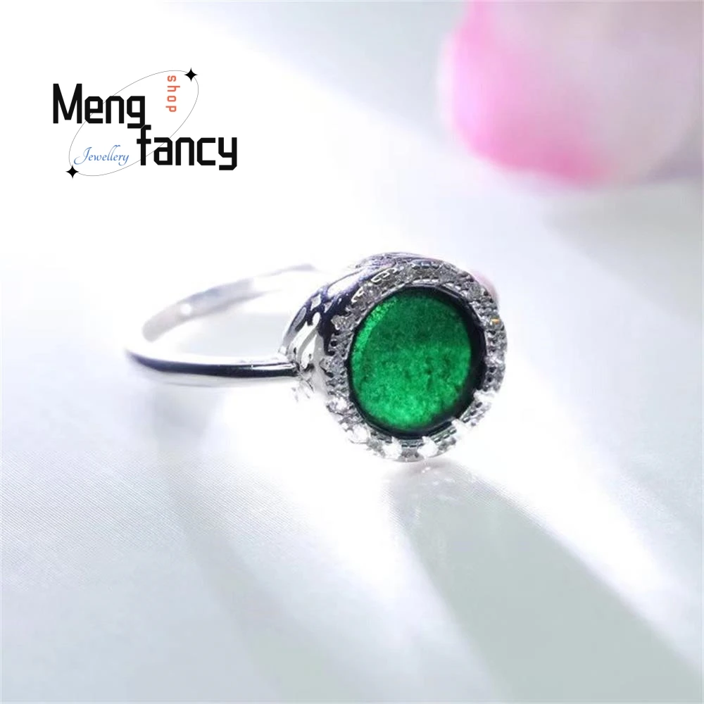 S925 cincin giok tinta Jadeite perak, perhiasan hadiah liburan pasangan kualitas tinggi sederhana elegan sangat indah