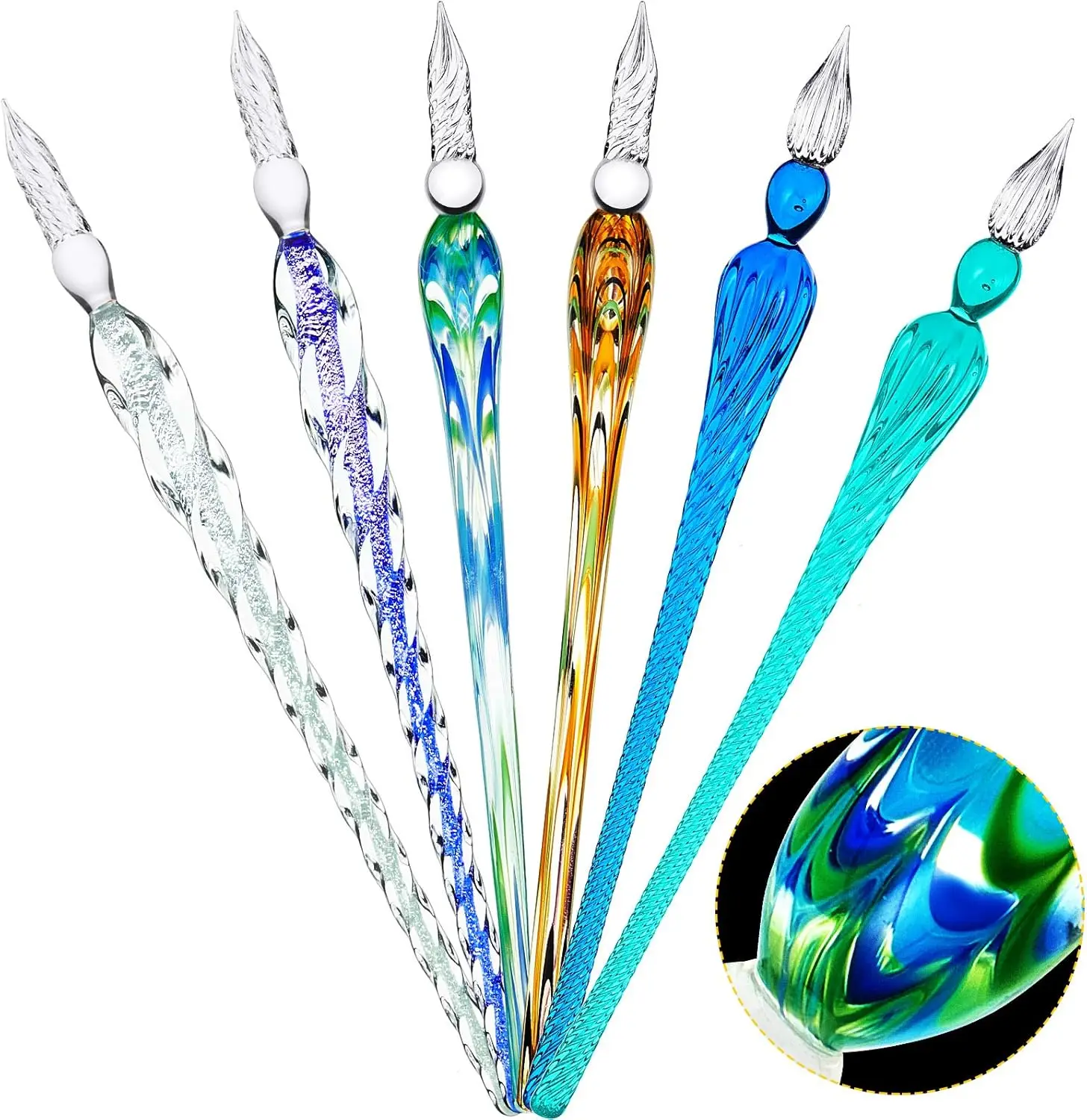 Glass Dip Pen Colorful Twisted Crystal Pen Smooth Writing Calligraphy Art Signature Student Gift Office School Stationery
