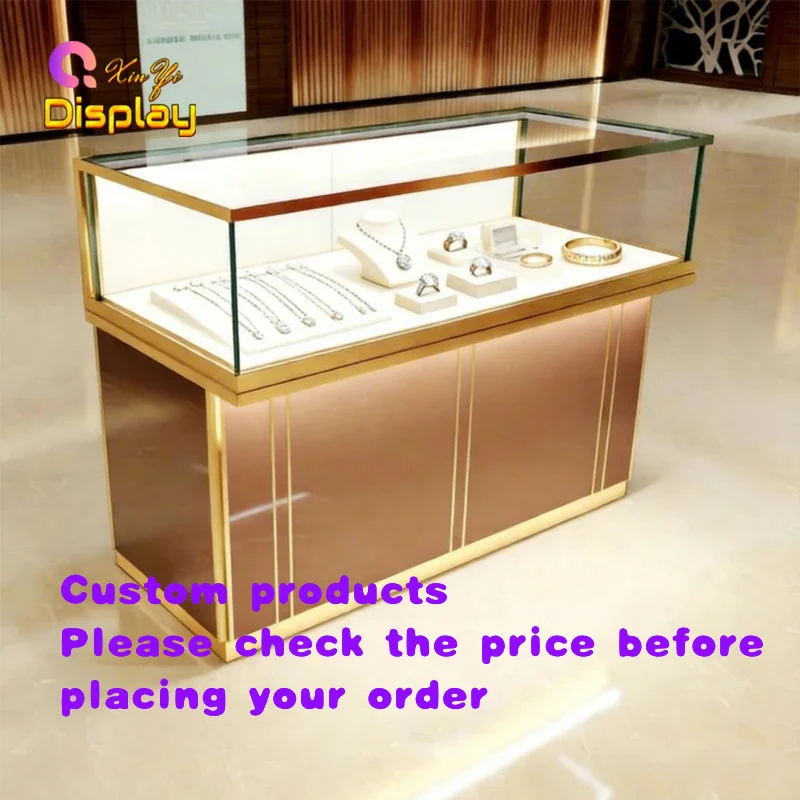 custom.Factory Price LED Eco-Friendly Heavy Duty Jewelry Display Showcase Framed Tempered Glass Counter Retail Shopping Mal