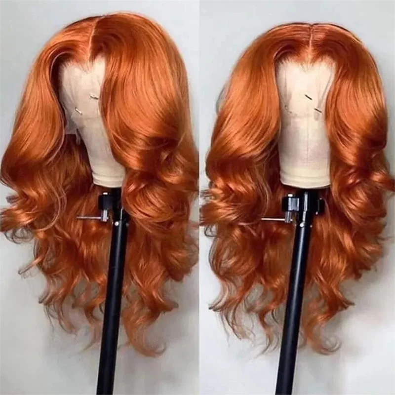 Jahe oranye gelombang keriting kepadatan 180 lembut 26 "Renda depan Wig untuk hitam wanita Babyhair prepked tahan panas tanpa lem harian