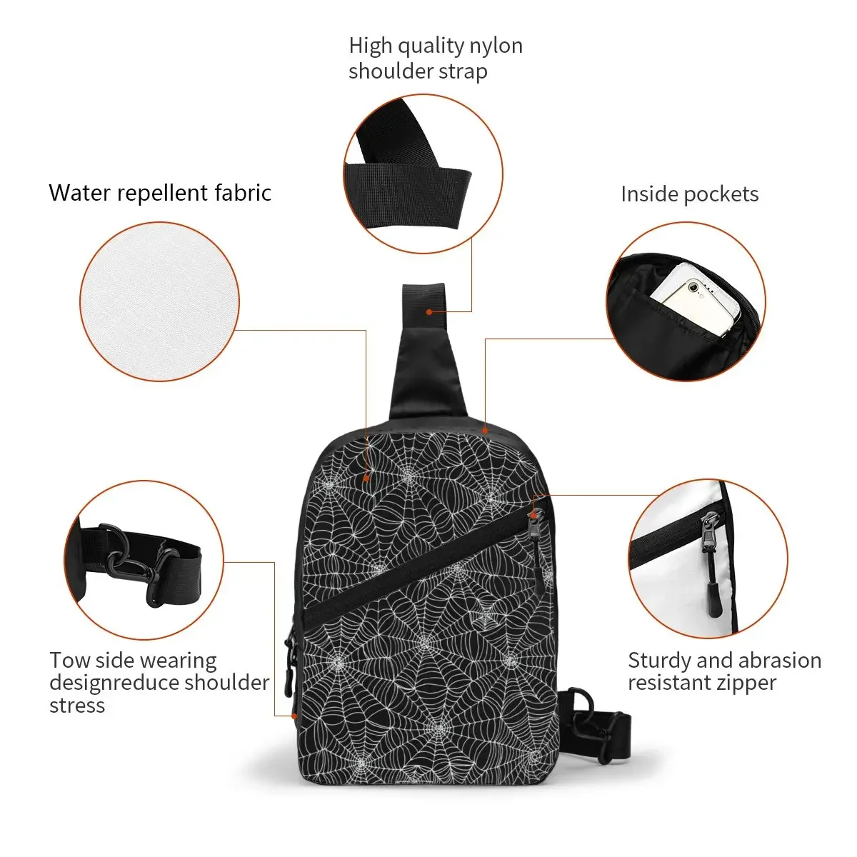 Web Pattern Sling Crossbody Chest Bag Men Casual Shoulder Backpack for Hiking