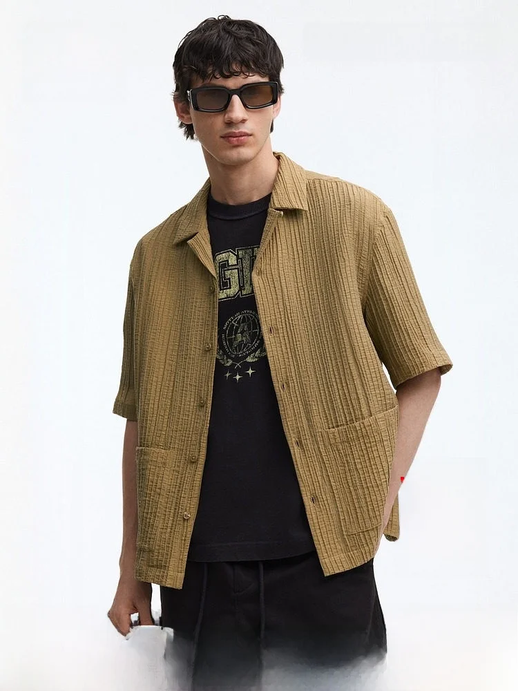 

H&M Men's Casual Style Cuban Collar Shirt Summer 2026 Loose Fit Short Sleeve Button up Regular Length Carrot Shape Knitwear