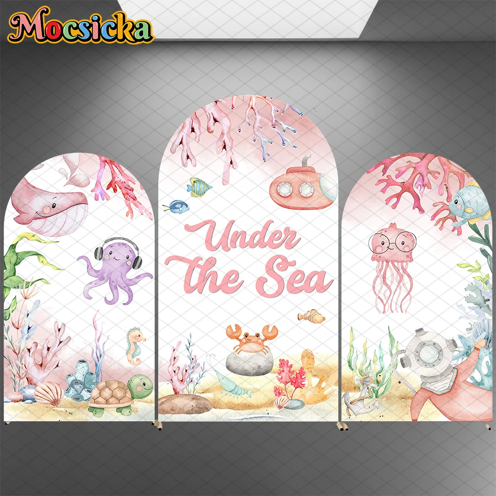 

Mocsicka Under The Sea Arch Backdrop Covers Children Baby Happy Birthday Arched Backgrounds Jellyfish Turtle Chapter Crab Decors
