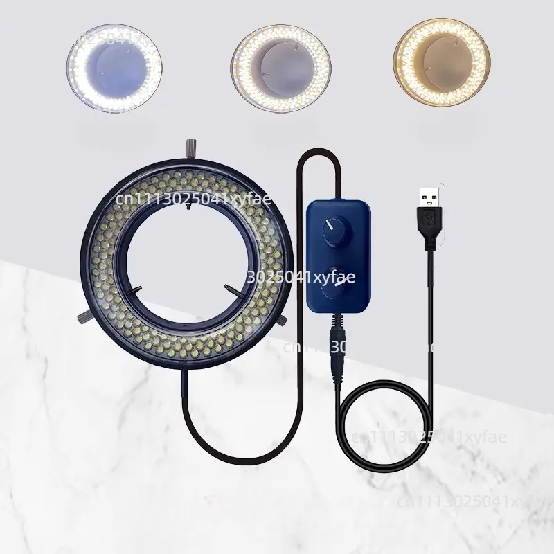 Microscope Ring Light Source LED Illuminant Lamp, 144 LED Beads, Cool Warm Three Color Spotlight, Brightness Adjustable