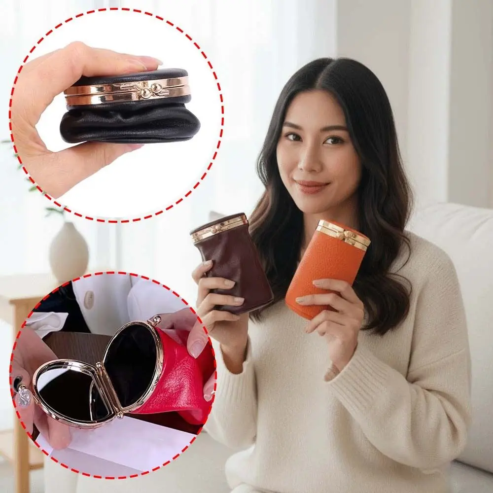 

Shopping Portable Kiss Lock Coin Purse with Mirror Pouch Leather Jewelry Bag Anti-splash Water Anti-lost Small Item Bag Earphone