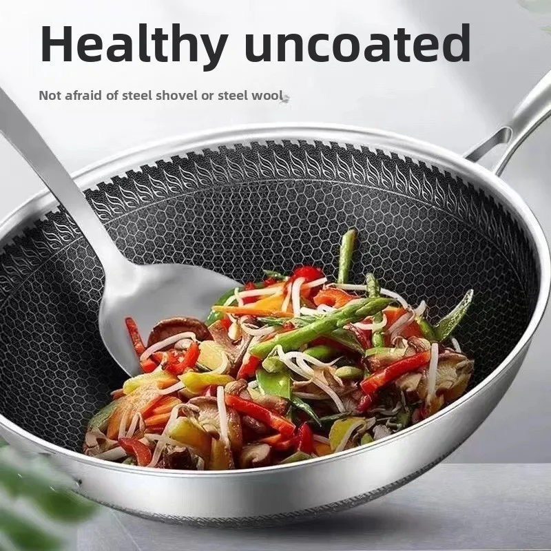

Honeycomb frying pan, food grade 304 stainless steel pan, household uncoated non stick frying pan