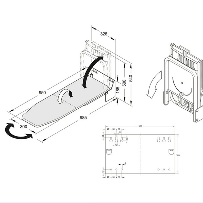 Imagem -06 - Wall-montado Folding Ironing Board 180 Graus Rotatable Double Flap Agregado Familiar Escondido