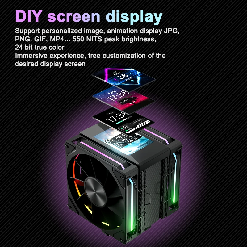 Power Train X-GAMERX MK8 Tower CPU Cooler LCD Screen Dual Fan 6 Heat Pipes Air-Cooled Radiator For LGA1700 115X 1200 AM4 AM5