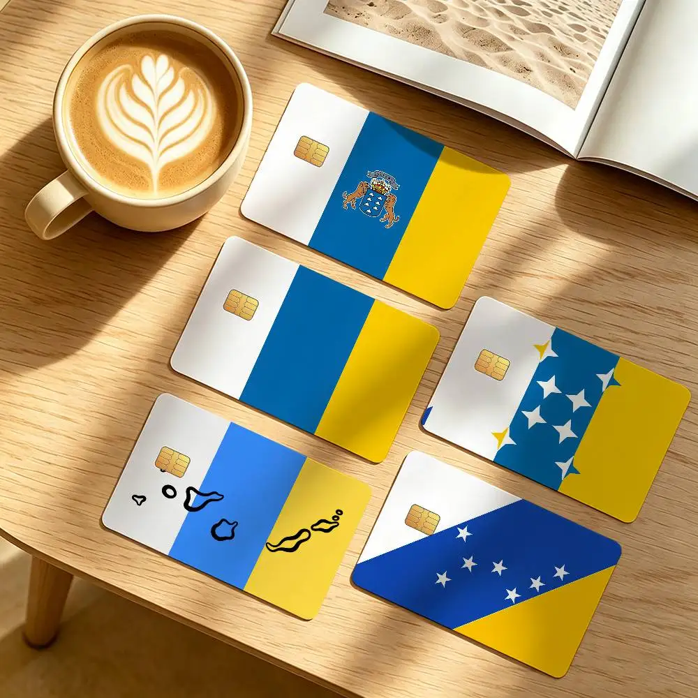 Flag of Canary Islands Waterproof Anti-Scratch Card Skin Stickers 4Pcs Stylish Decor Covers for Credit & Debit Cards