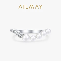 Ailmay 925 Sterling Silver Fine Elegant Water Drop Shell Pearl Rings Cubic Zirconia For Women Luxury Wedding Engagement Jewelry