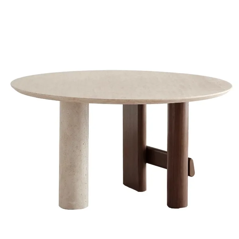 

Natural marble dining table round household modern simple white hole stone round dining table high-end designer round table