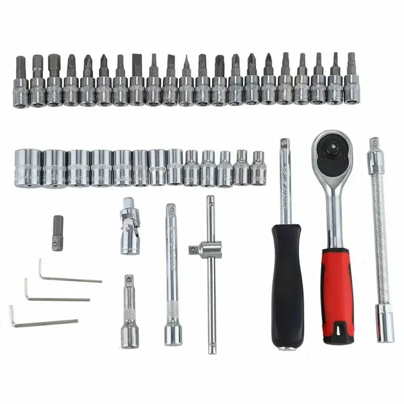 46/53PCS 1/4 Inch Drive Socket Ratchet Wrench Set Metric Extension Bar Auto Repairing Bit Socket Set Combination Tool