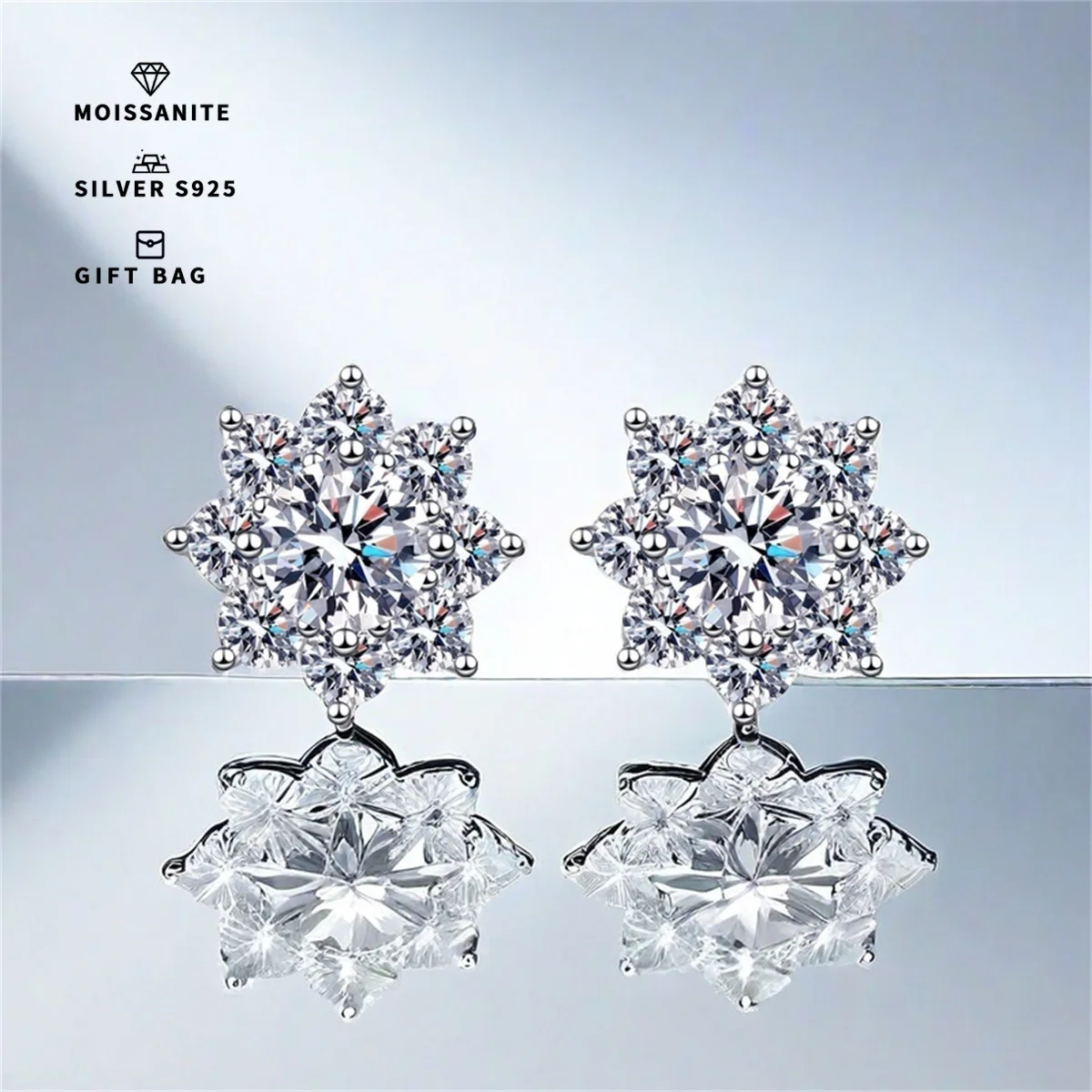 A pair of S925 silver Platinum plating White GRA Moissanite sunflower earrings for women's fine jewelry elegant style wedding