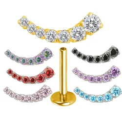 ASTM F136 Titanium EAR PIERC 7 CZ Curved Prong Paved Top Threaded Labret Studs Tragus Pircing Earrings Lip Ring Piercing Jewelry