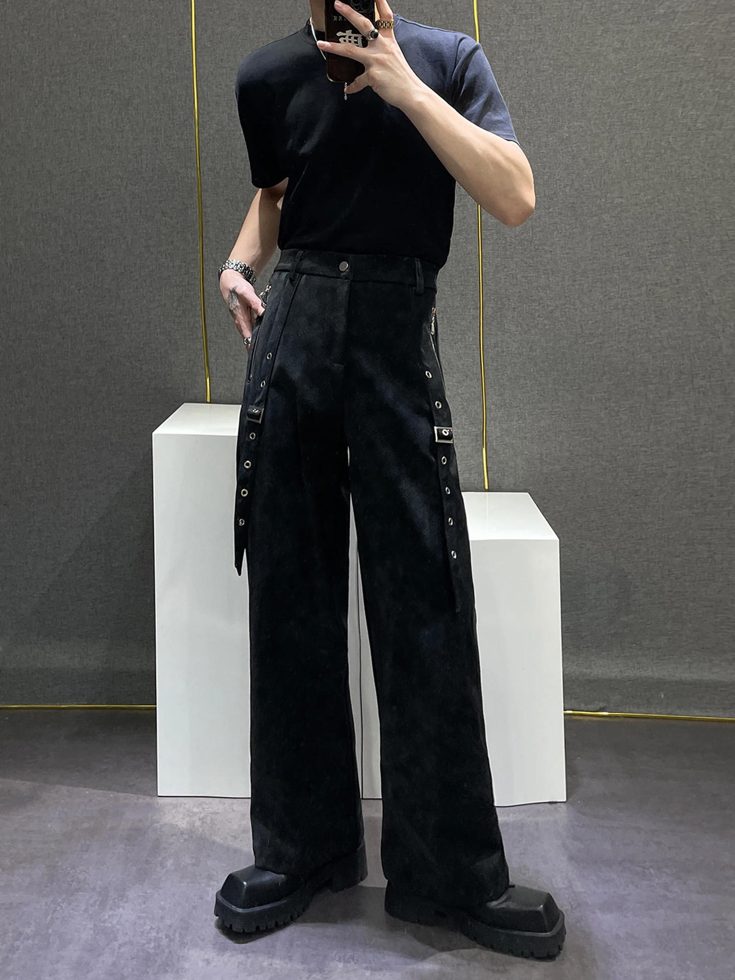 American High Street Fashion Design Heavy Leather Jacket Set Rivet High-end Stylish Motorcycle Jacket Coat for Men