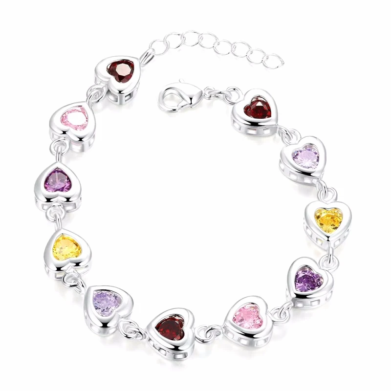 

925 Sterling Silver Elegant Charm Heart Bracelets Chain Beautiful Crystal Stone Drop Jewelry Fashion For Women Wedding Lady Cute