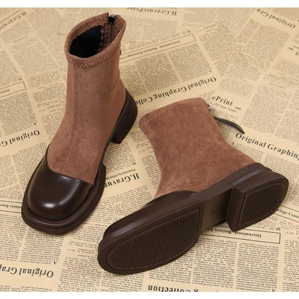 

Autumn and Winter Thick-soled Elastic Boots Women's All-match Casual Thin Boots Retro Thick Heel Short Boots 2024