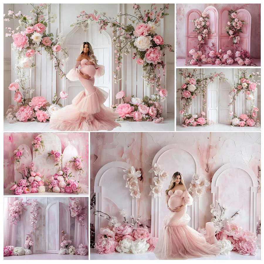 Photography Backdrop Arch Indoor Pink Floral Screen Decor Girl Birthday Party Wedding Engagement Background Photocall Studio