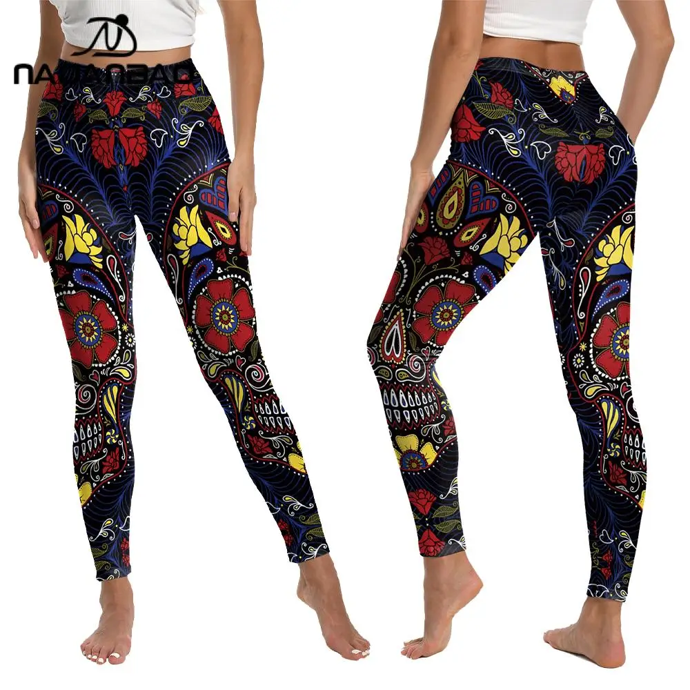 Nadanbao-Leggings taille haute élastiques décontractés pour femmes, pantalons de sport de yoga, impression de totem de crâne, style gothique, impression 3D