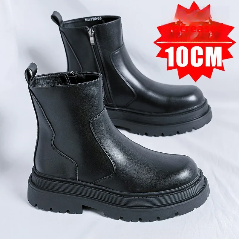 

Мужские зимние утепленные ботинки челси на высокой подошве (0 см), повседневные, из натуральной кожи, с резиновой подошвой