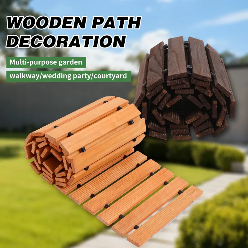 Solid Wood Garden Pathway Roll Out Walkway Weather Resistant Lawn Runner Non Slip Boardwalk for Patio Yard Villa Backyard