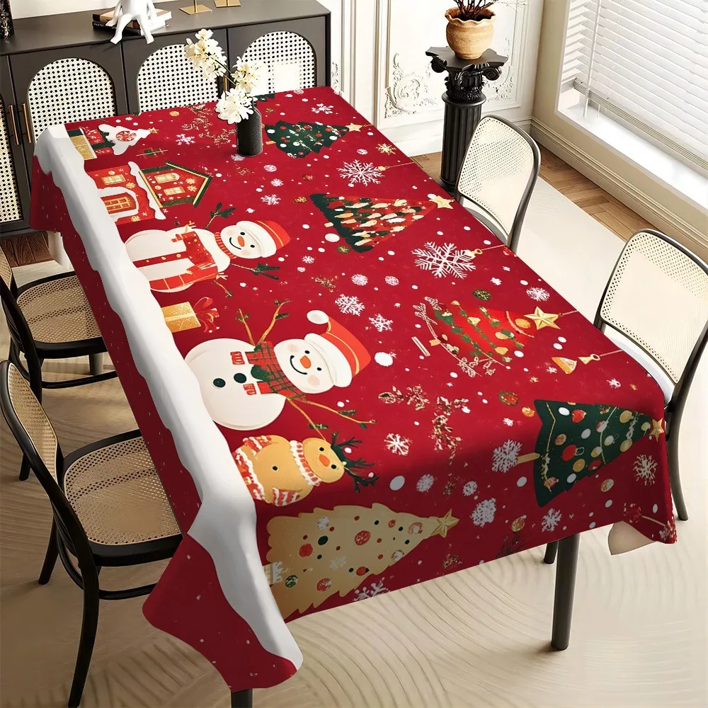 1pc Tablecloth, Christmas Theme Digital Print Tablecloth, Table Decoration Item, Suitable for Holiday Party Decoration Tables, H