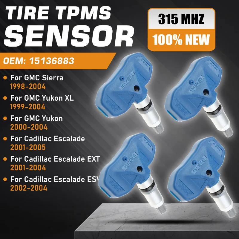 

Tire Pressure Monitoring Sensor For GMC Sierra 1998-2004 TPMS GMC Yukon 2000-2004 Cadillac Escalade 2001-2005 15136883 315 MHz