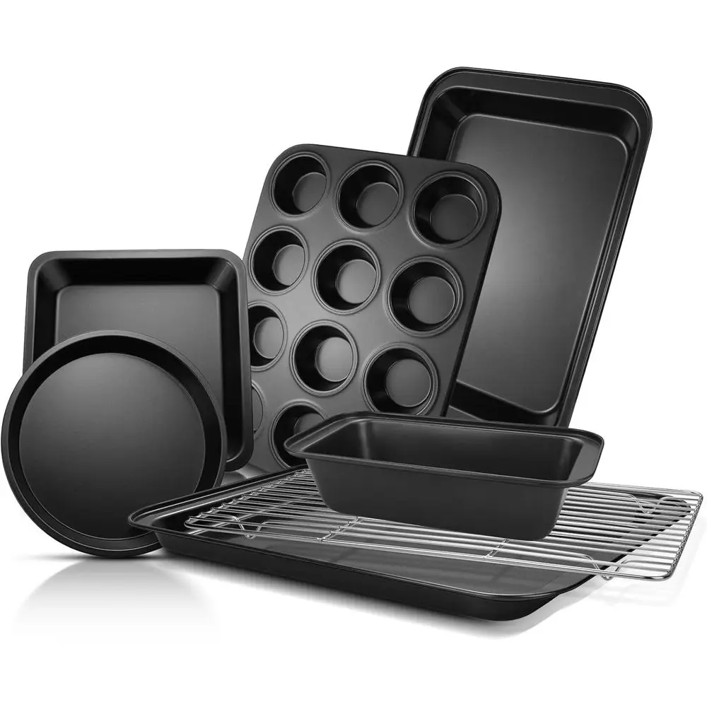 

Bakeware Sets, Bg Pans Set, Nonstick Oven Pan or Kitchen with Wider Grips, 7-Piece with Round/Square Cake Pan, Loa Pan, Muin Pan