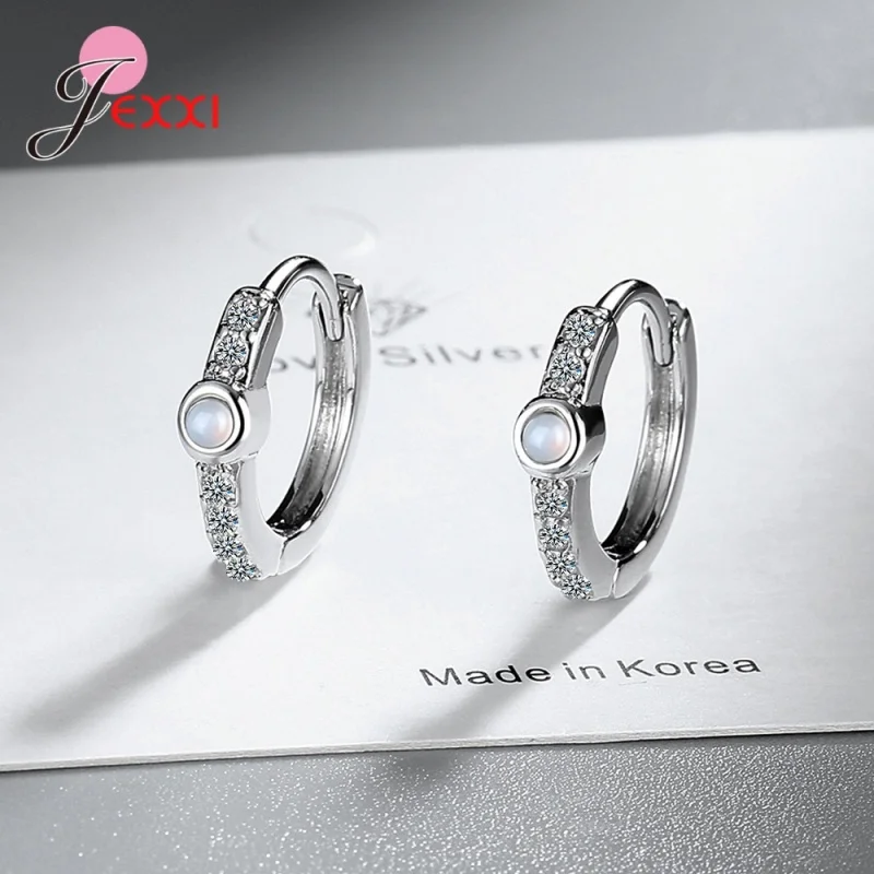 Sterling Silber S925 Exquisite Mondstein Kubikzirkon Ohrringe für Damen Blaue Kristall Geometrische Creolen Luxus Schmuck – Detail 5