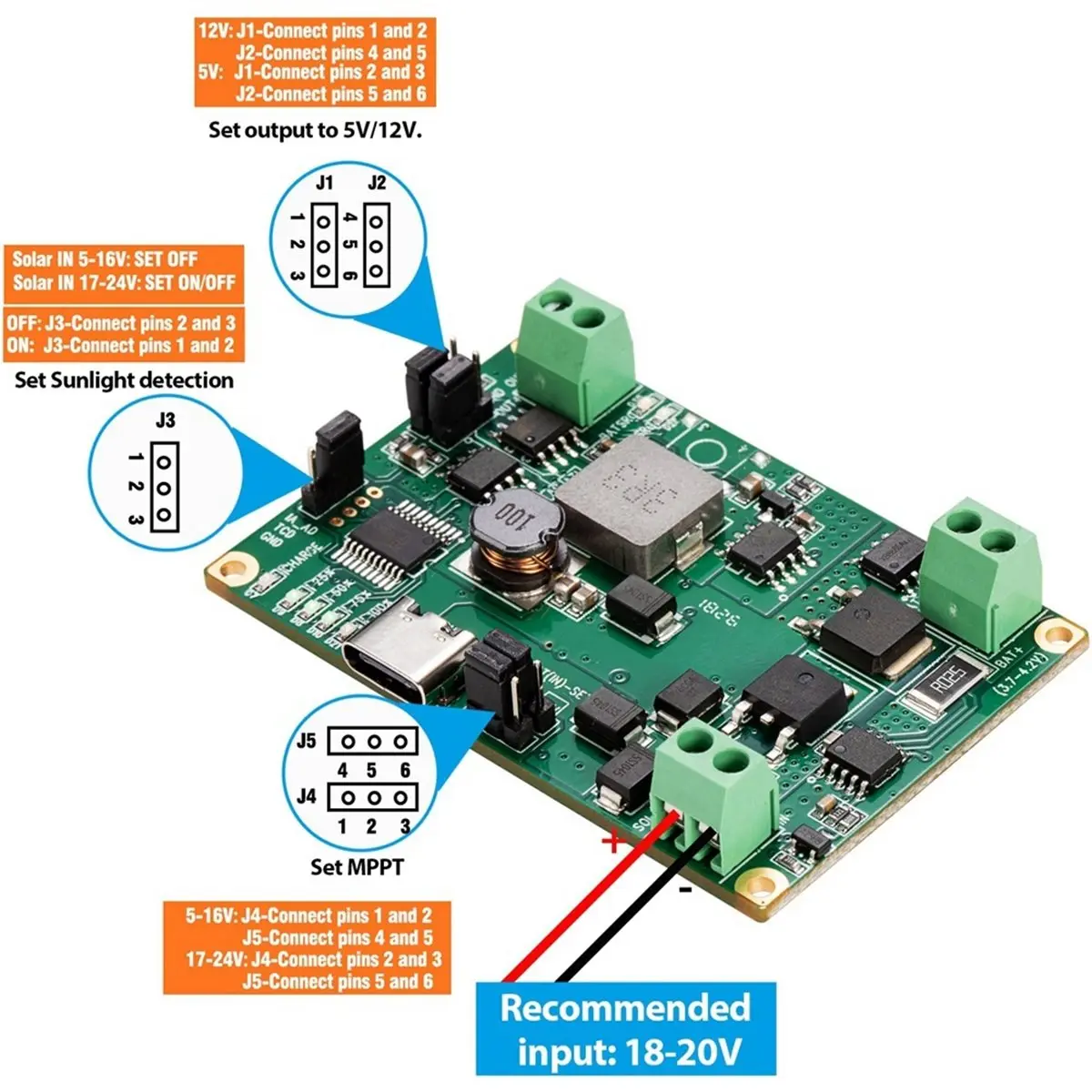 A73T 30W MPPT Solar Charger Control Board DC5-24V 2A Solar Panel Regulator Module Type-C for 3.7V 18650Lithium Battery Charge